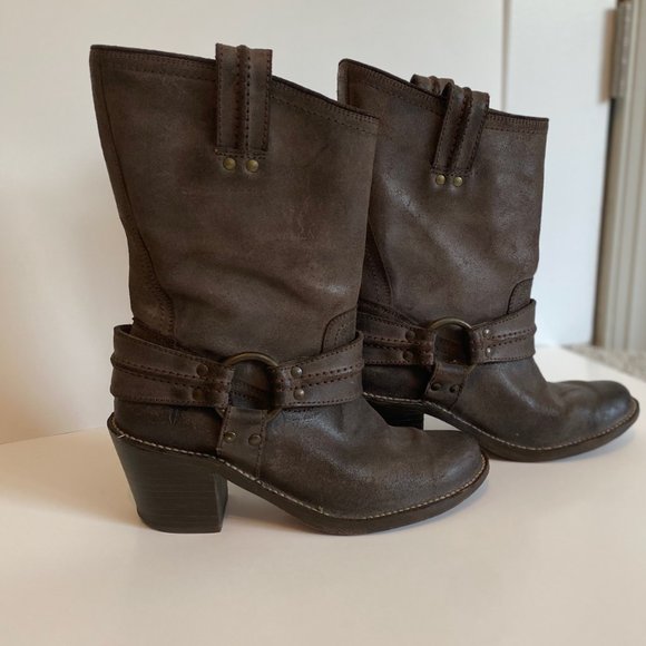 Frye Carmen Harness distressed brown cowboy boots size 7 - Picture 2 of 5